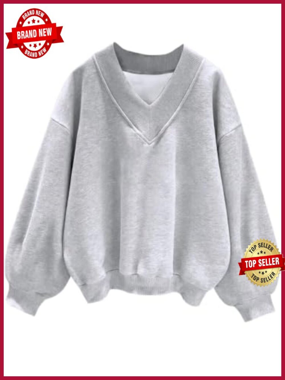 Womens Oversized V-Neck Long Sleeve Sweatshirt Cotton Blend Pullover